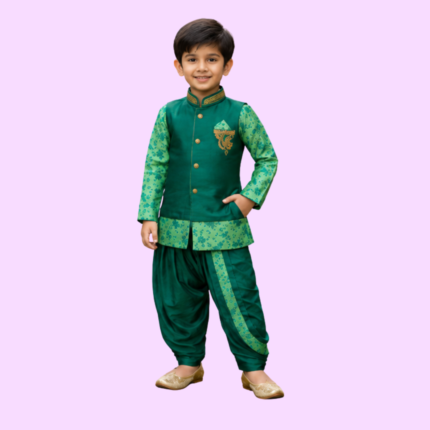 Boys Elegant Green Ethnic Jacket Set